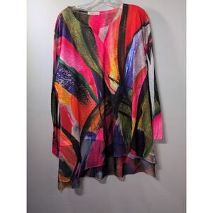 Jess & Jane art‎ to wear abstract floral wide hem plus size top tunic 2X Y2K